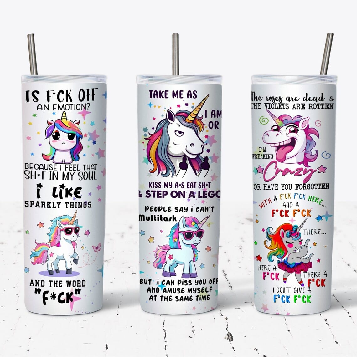 Naughty Unicorn Tumblers (3 Designs)