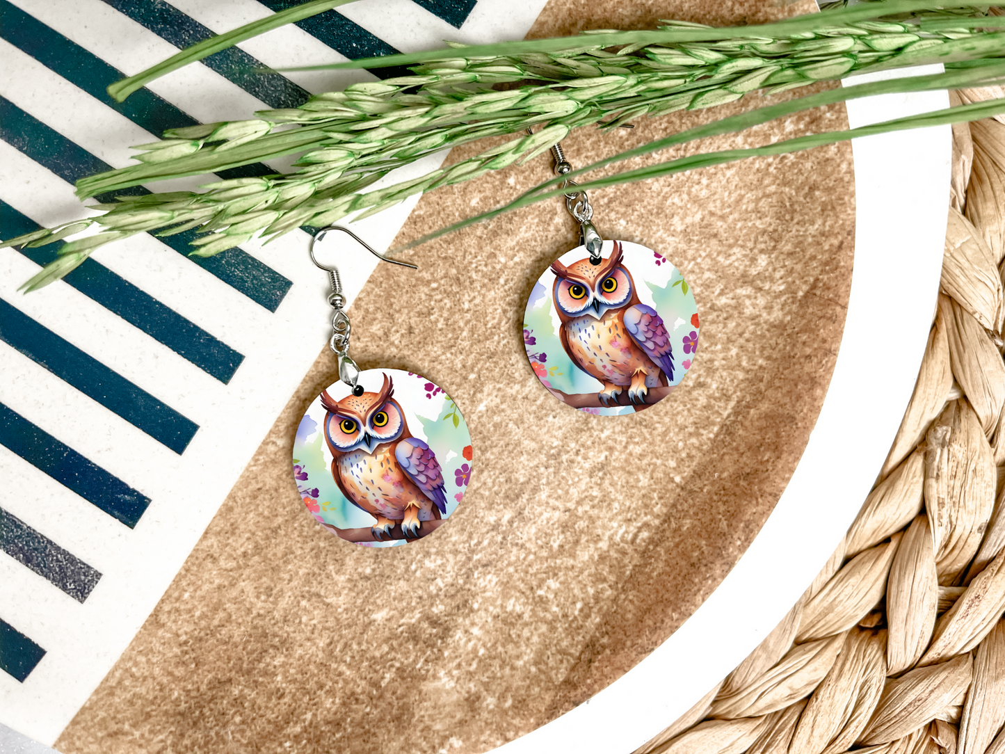 Owl Round Earrings