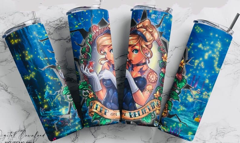 Tattooed Disney Princess Tumblers (18 Designs)